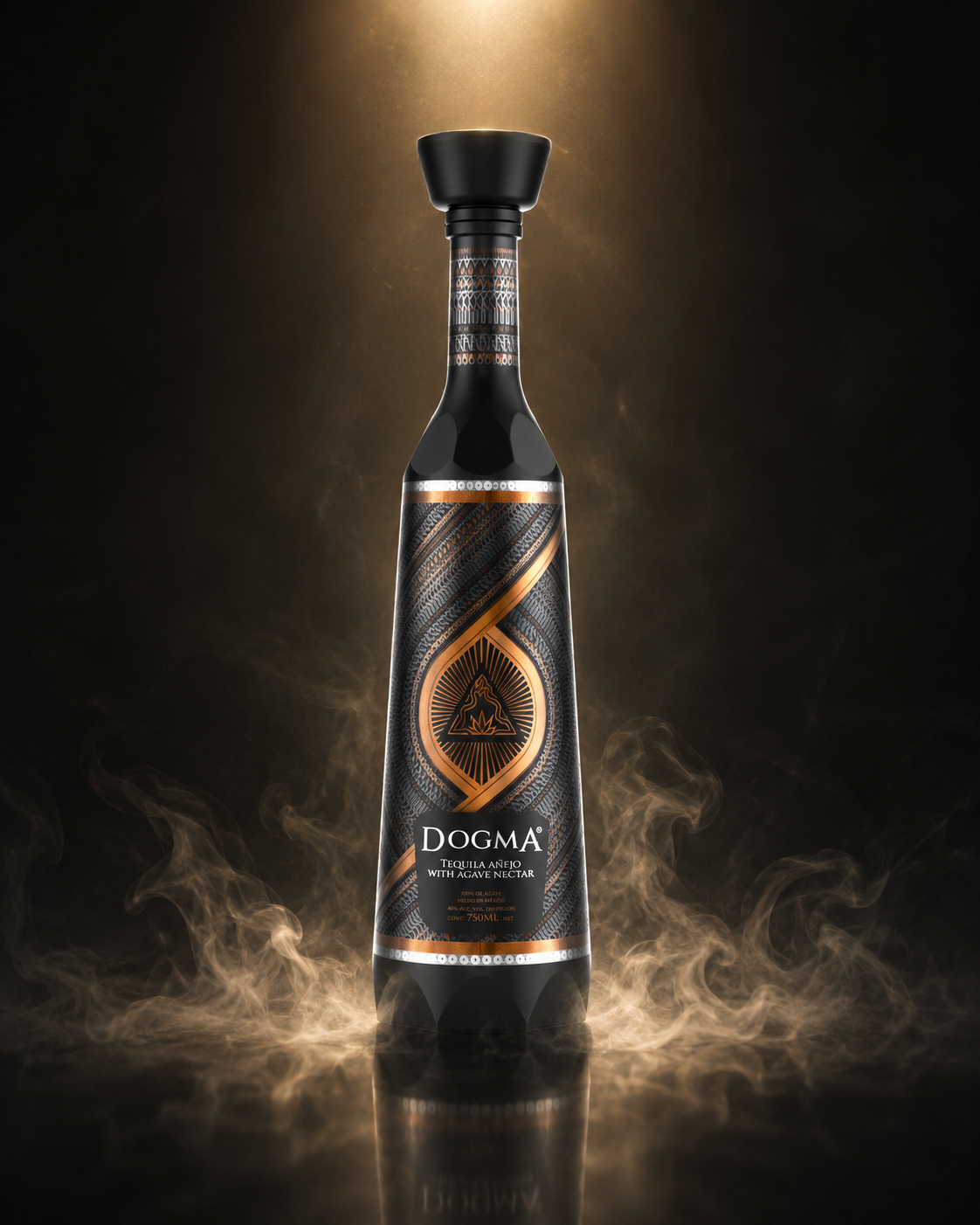 Dogma Añejo with Agave Syrup — black bottle with copper serpent motif